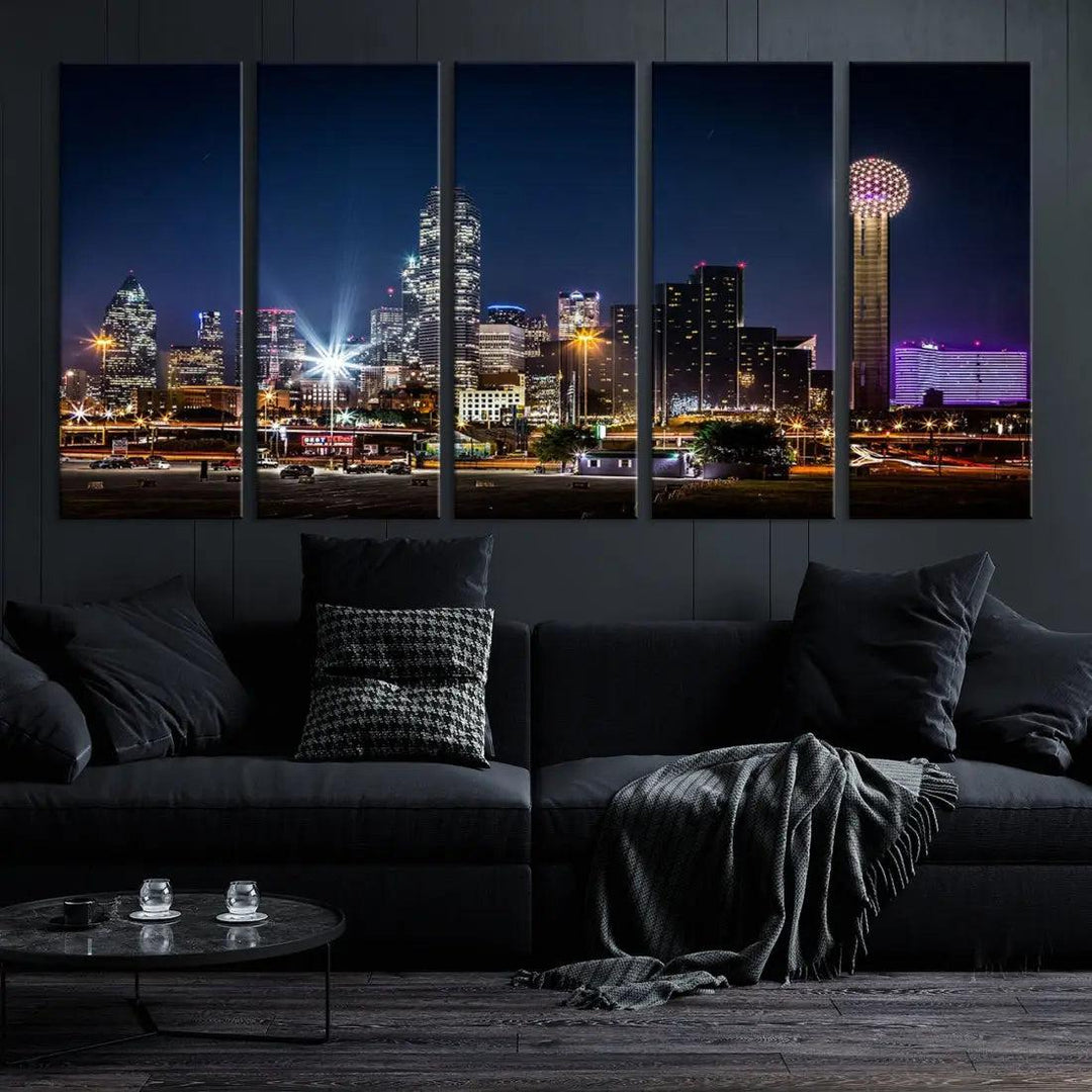 Dallas Downtown Cityscape Wall Art Night Skyline Canvas Print