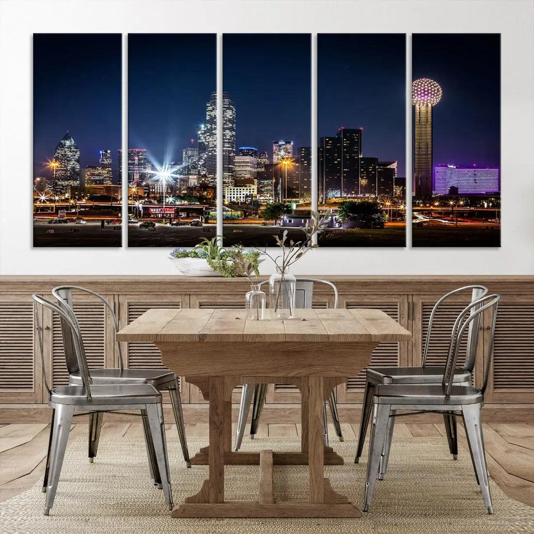 Dallas Downtown Cityscape Wall Art Night Skyline Canvas Print