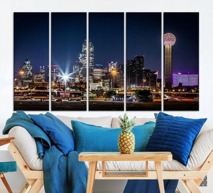 Dallas Downtown Cityscape Wall Art Night Skyline Canvas Print