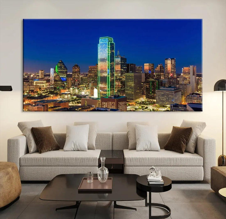 Dallas Downtown Night Skyline Cityscape View Large Wall Art Canvas Print