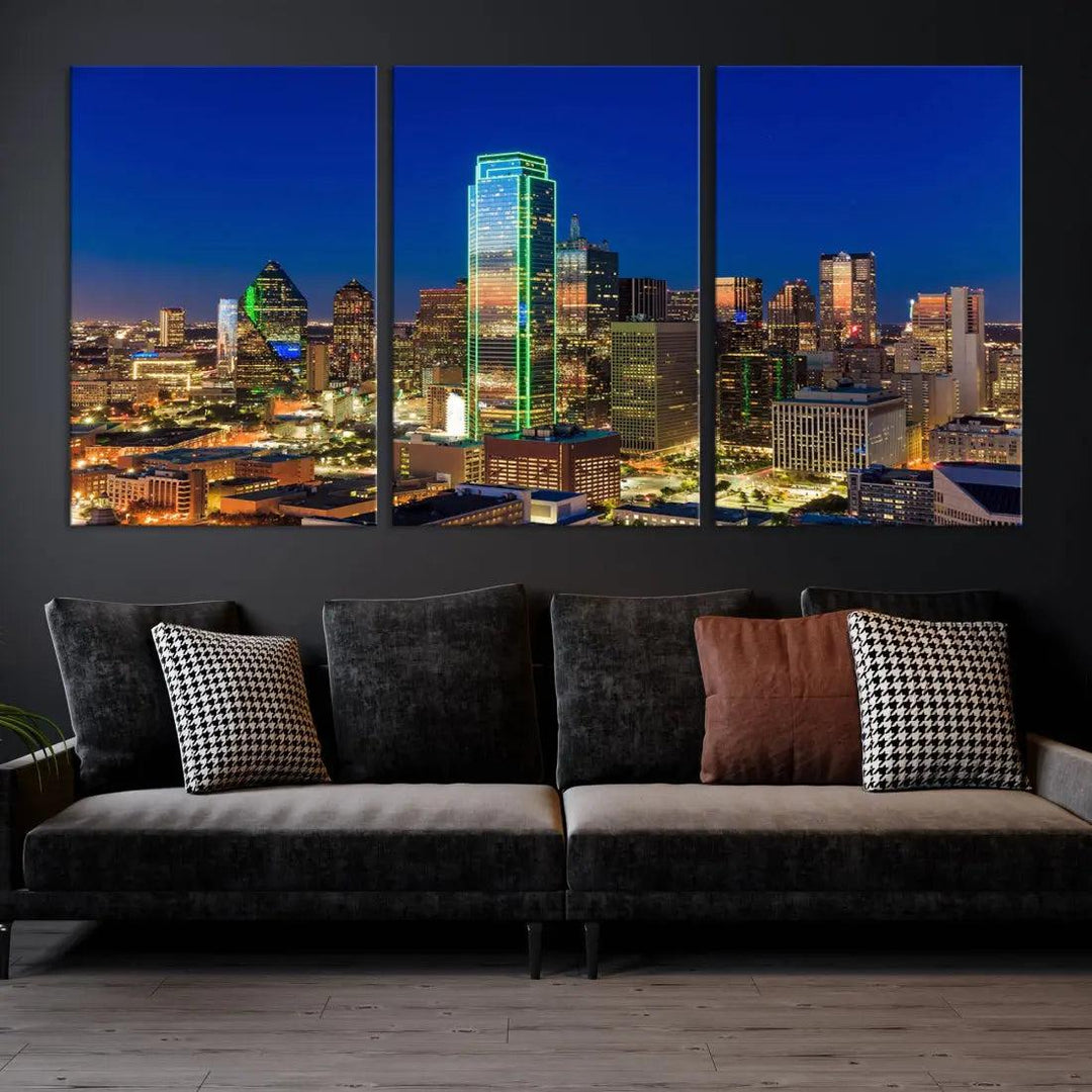 Dallas Downtown Night Skyline Cityscape View Large Wall Art Canvas Print