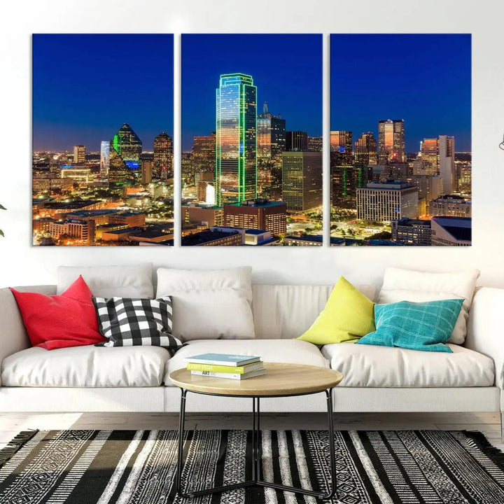 Dallas Downtown Night Skyline Cityscape View Large Wall Art Canvas Print