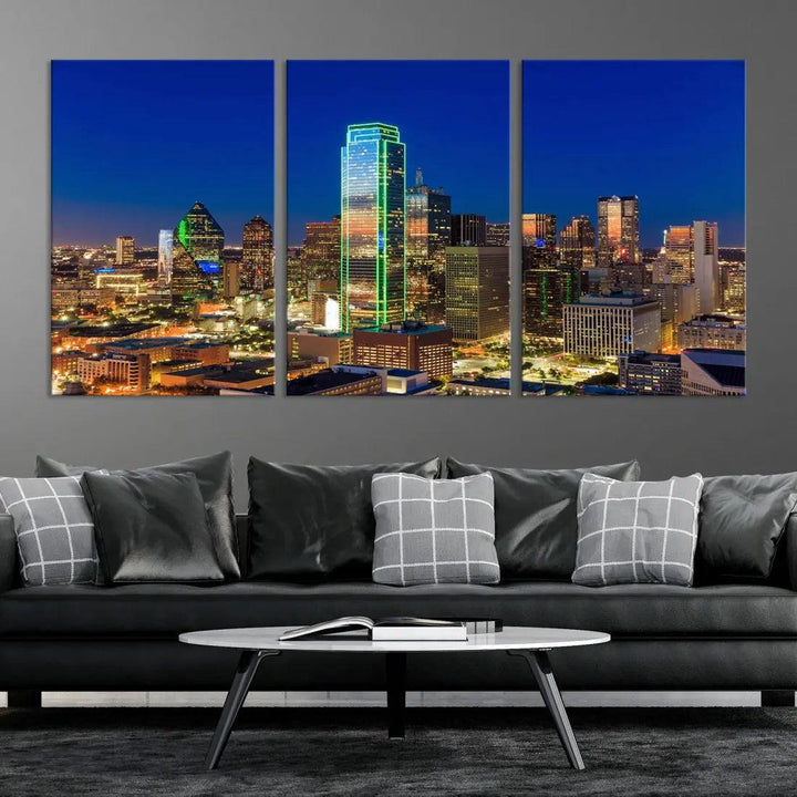 Dallas Downtown Night Skyline Cityscape View Large Wall Art Canvas Print