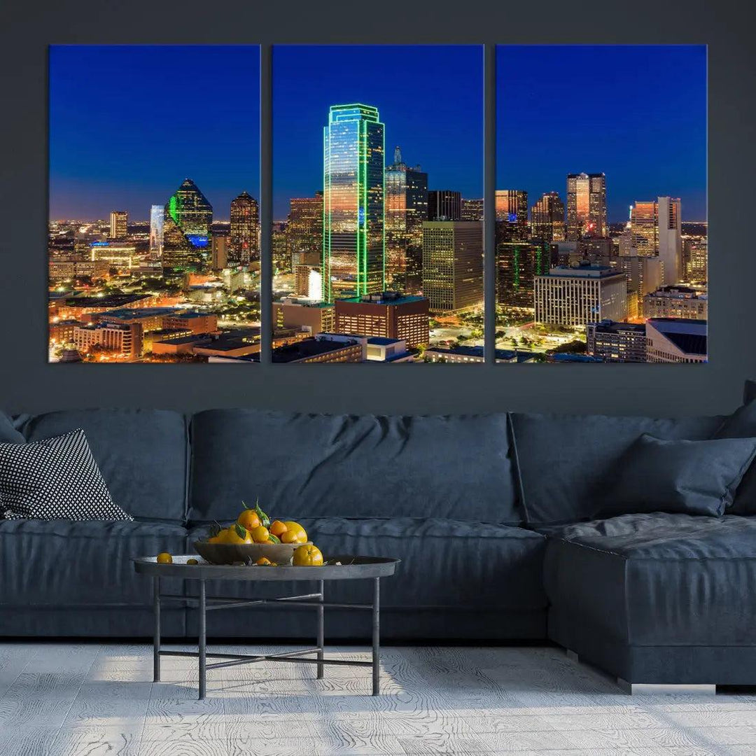 Dallas Downtown Night Skyline Cityscape View Large Wall Art Canvas Print