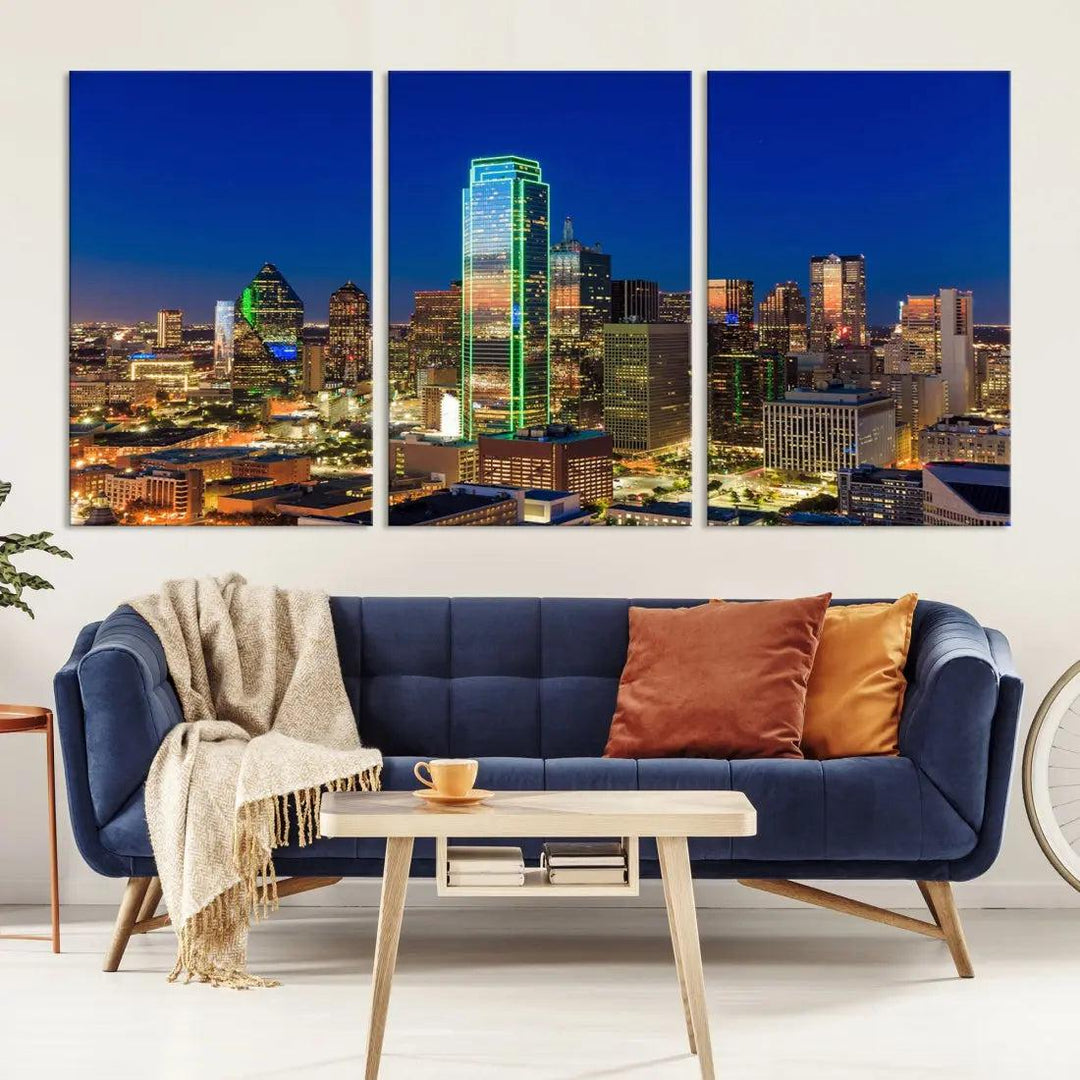 Dallas Downtown Night Skyline Cityscape View Large Wall Art Canvas Print