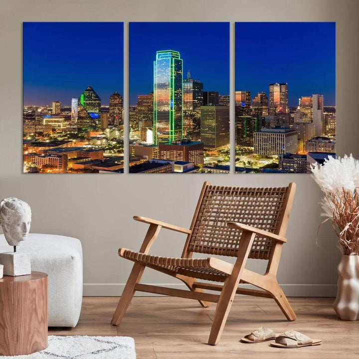 Dallas Downtown Night Skyline Cityscape View Large Wall Art Canvas Print