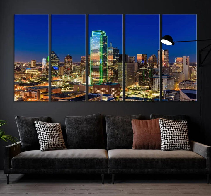 Dallas Downtown Night Skyline Cityscape View Large Wall Art Canvas Print