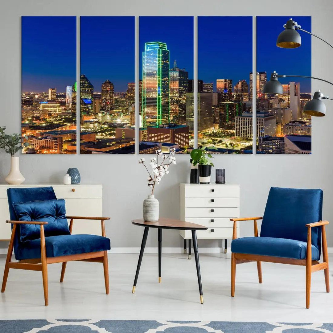 Dallas Downtown Night Skyline Cityscape View Large Wall Art Canvas Print