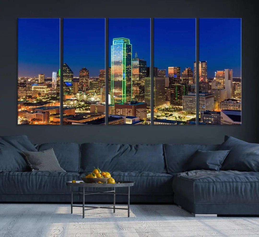 Dallas Downtown Night Skyline Cityscape View Large Wall Art Canvas Print