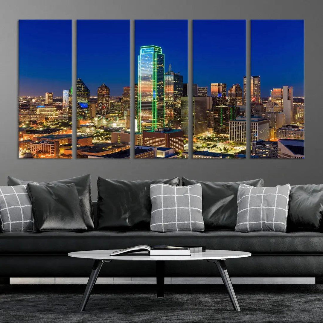 Dallas Downtown Night Skyline Cityscape View Large Wall Art Canvas Print