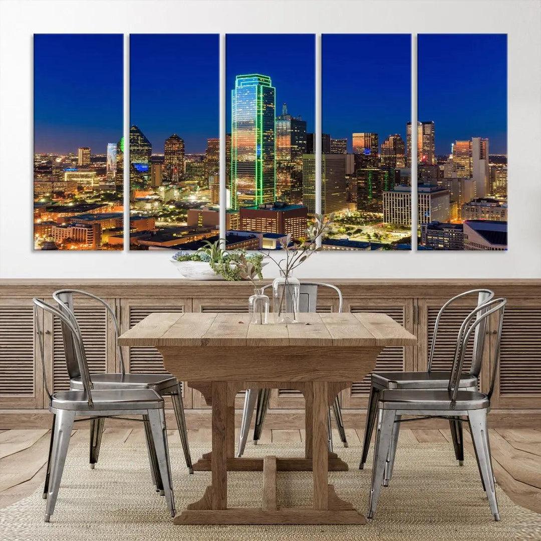 Dallas Downtown Night Skyline Cityscape View Large Wall Art Canvas Print