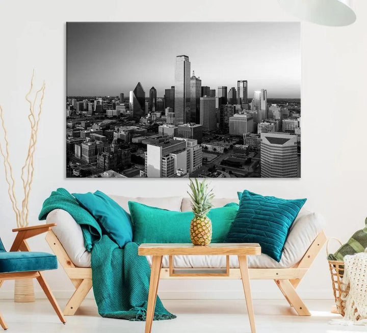 Dallas Skyline Wall Art Framed Canvas Print Modern Cityscape Wall Decor