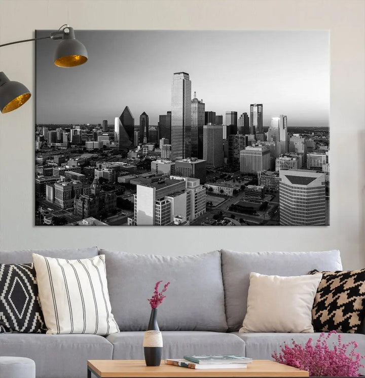 Dallas Skyline Wall Art Framed Canvas Print Modern Cityscape Wall Decor