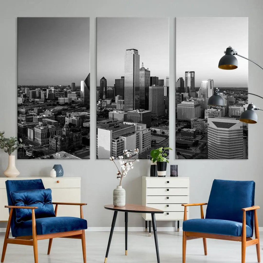 Dallas Skyline Wall Art Framed Canvas Print Modern Cityscape Wall Decor