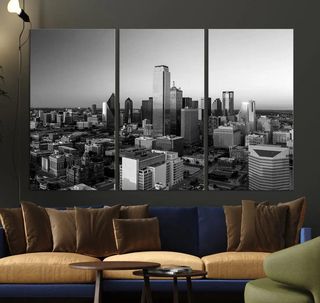 Dallas Skyline Wall Art Framed Canvas Print Modern Cityscape Wall Decor