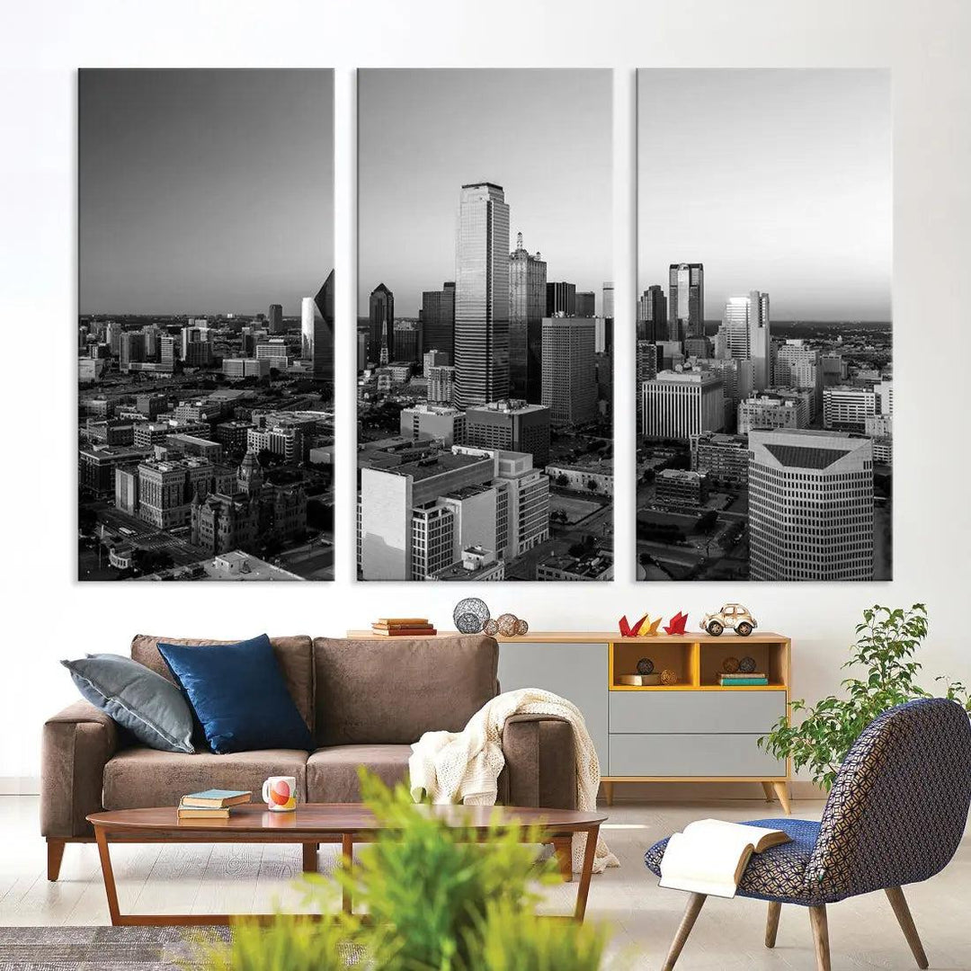 Dallas Skyline Wall Art Framed Canvas Print Modern Cityscape Wall Decor