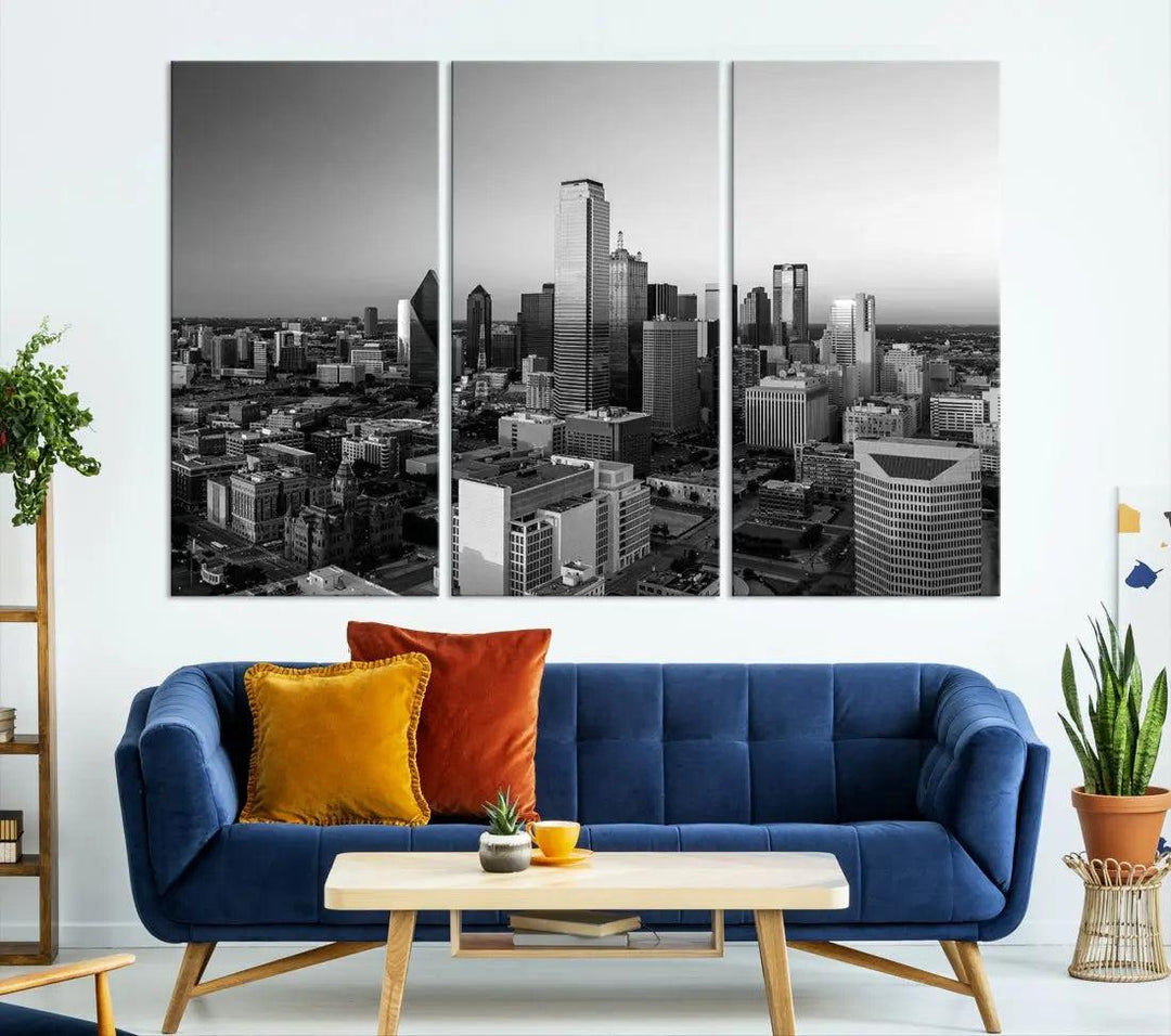 Dallas Skyline Wall Art Framed Canvas Print Modern Cityscape Wall Decor