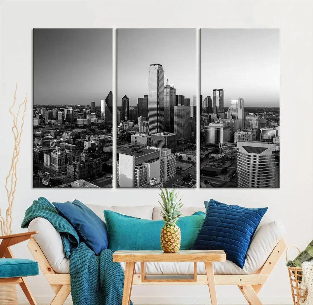 Dallas Skyline Wall Art Framed Canvas Print Modern Cityscape Wall Decor