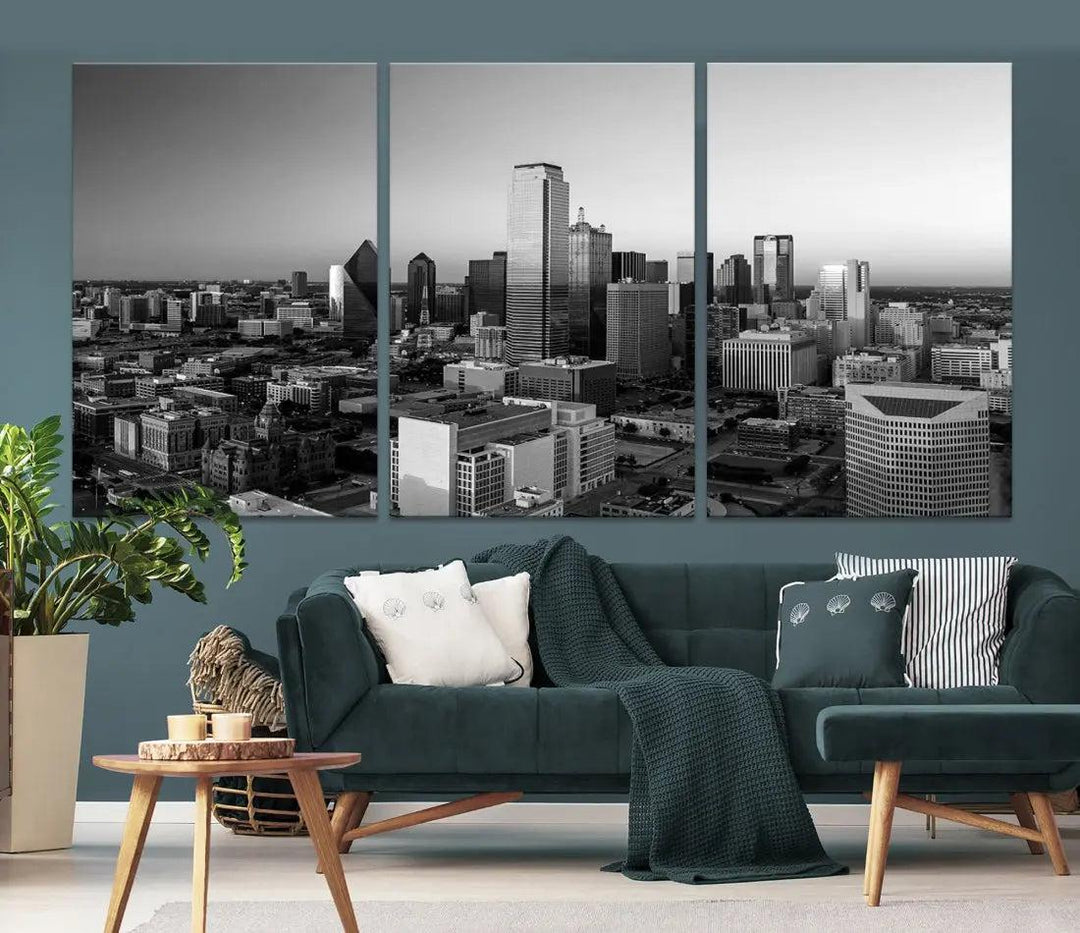 Dallas Skyline Wall Art Framed Canvas Print Modern Cityscape Wall Decor