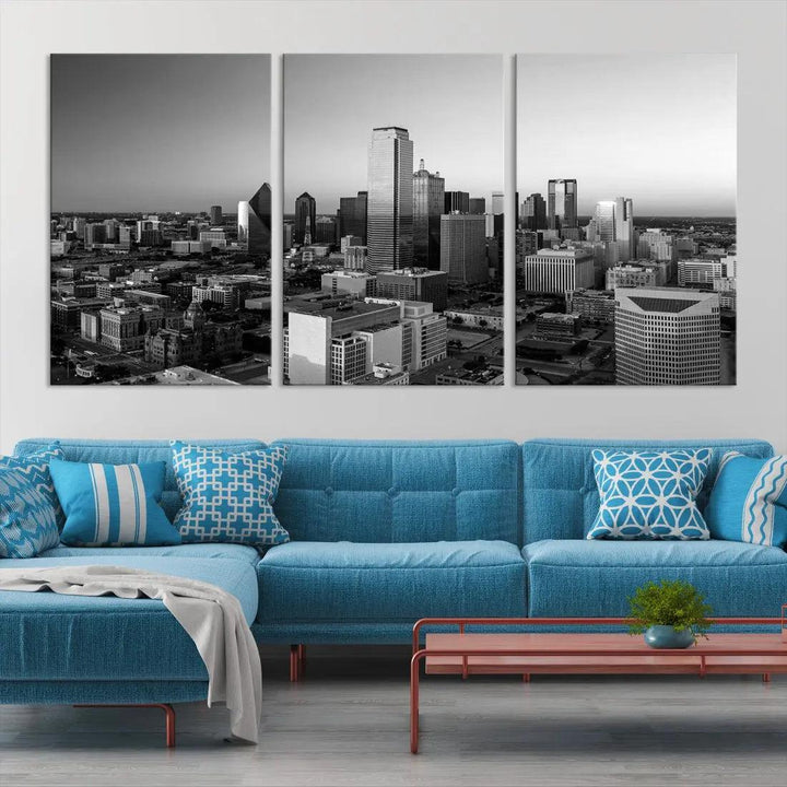 Dallas Skyline Wall Art Framed Canvas Print Modern Cityscape Wall Decor