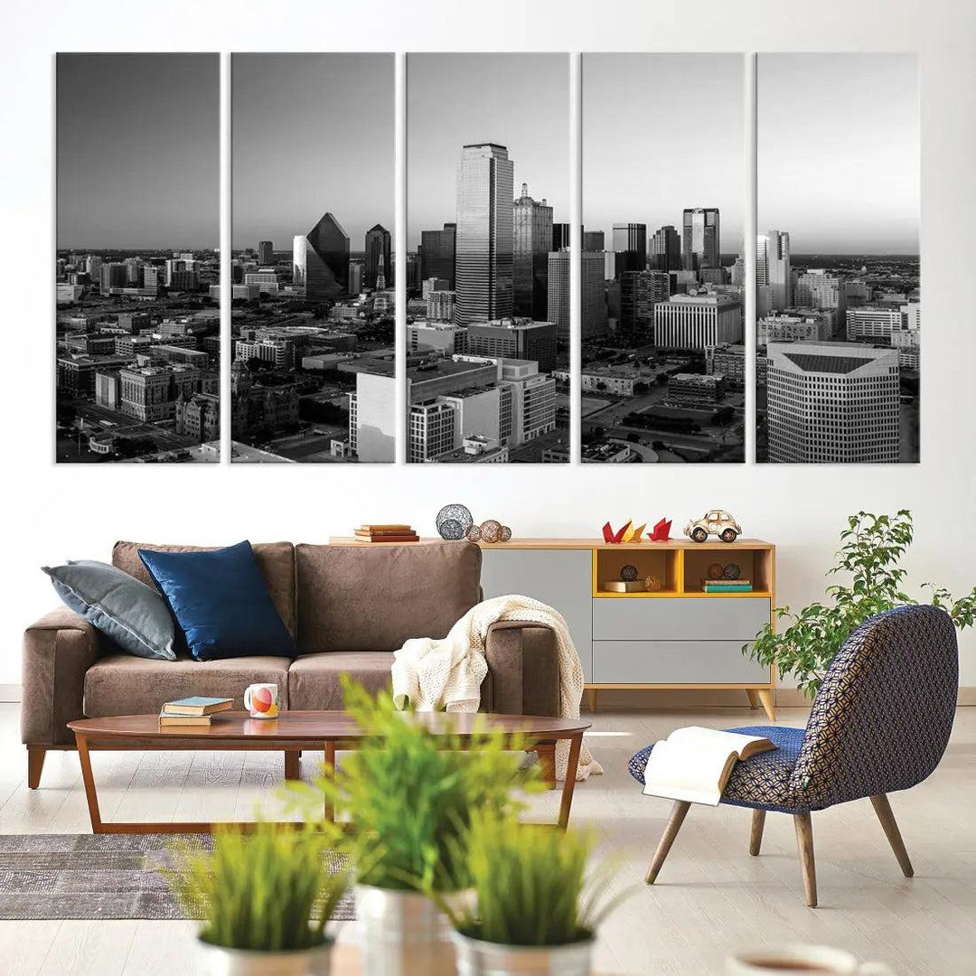 Dallas Skyline Wall Art Framed Canvas Print Modern Cityscape Wall Decor