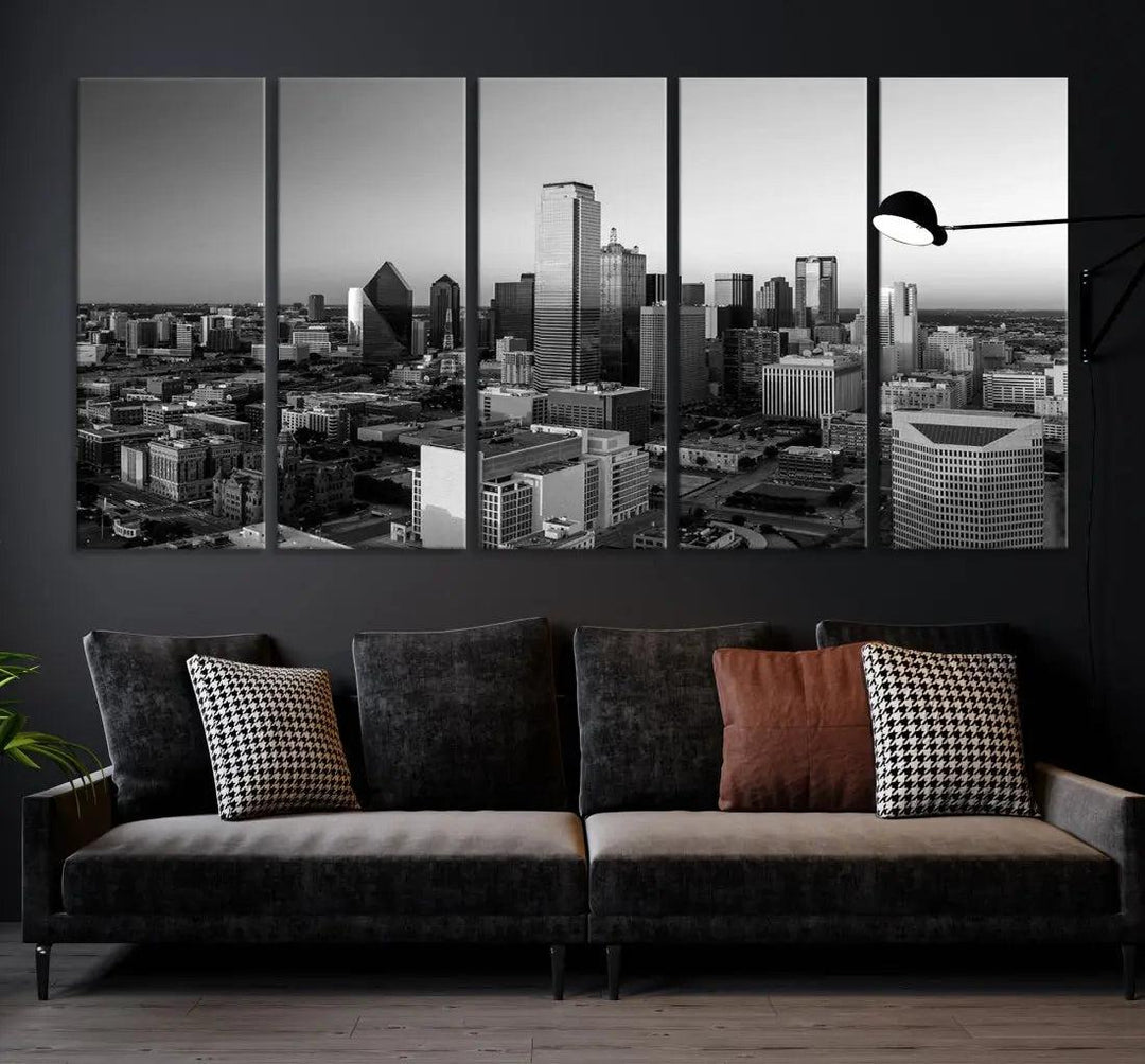 Dallas Skyline Wall Art Framed Canvas Print Modern Cityscape Wall Decor