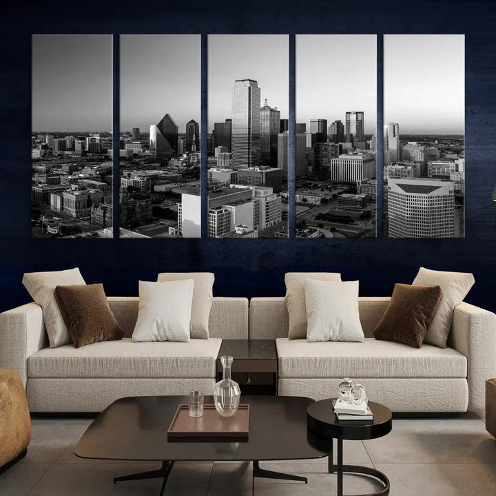 Dallas Skyline Wall Art Framed Canvas Print Modern Cityscape Wall Decor