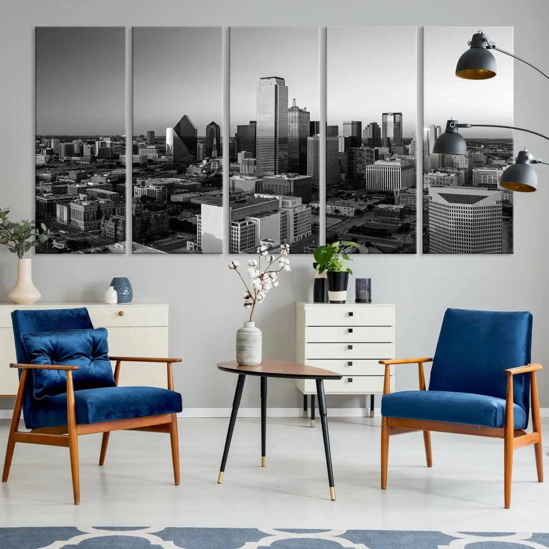 Dallas Skyline Wall Art Framed Canvas Print Modern Cityscape Wall Decor