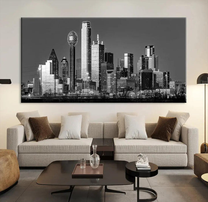 Dallas Skyscrapers Skyline Black and White Modern Wall Art Canvas Print