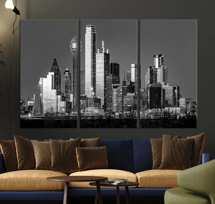 Dallas Skyscrapers Skyline Black and White Modern Wall Art Canvas Print