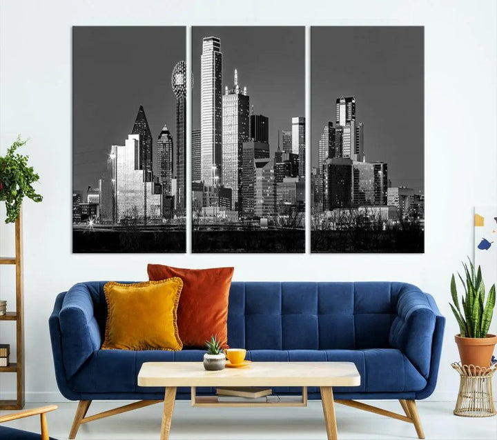 Dallas Skyscrapers Skyline Black and White Modern Wall Art Canvas Print