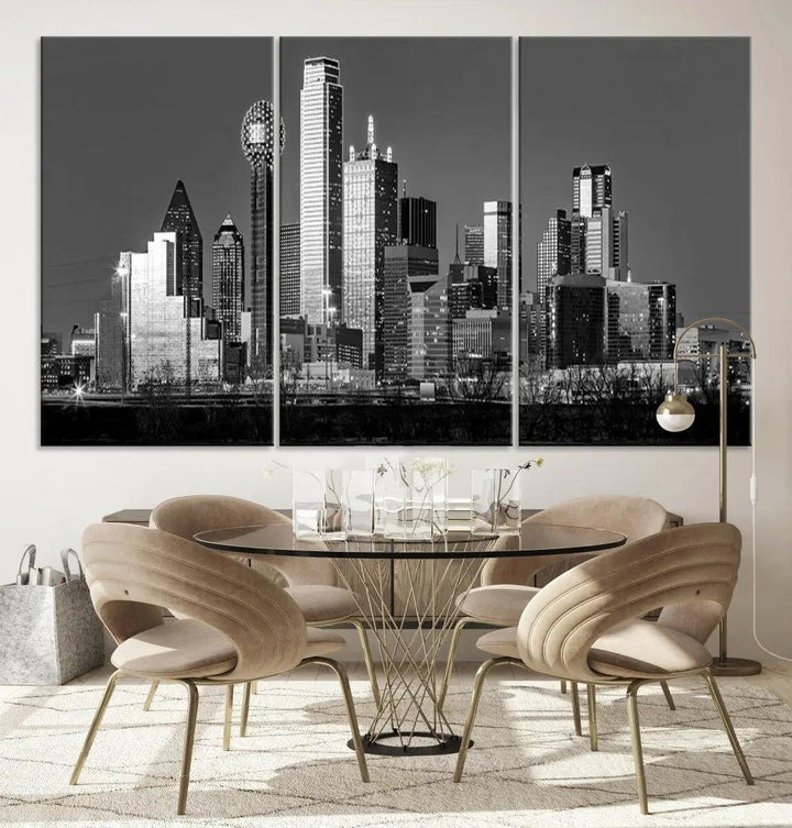 Dallas Skyscrapers Skyline Black and White Modern Wall Art Canvas Print