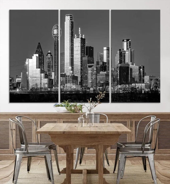 Dallas Skyscrapers Skyline Black and White Modern Wall Art Canvas Print