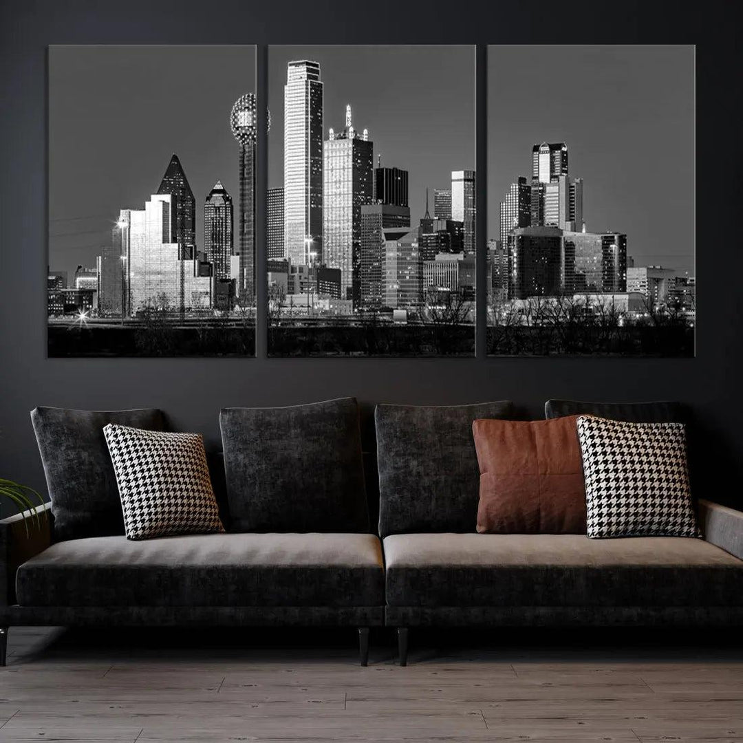 Dallas Skyscrapers Skyline Black and White Modern Wall Art Canvas Print