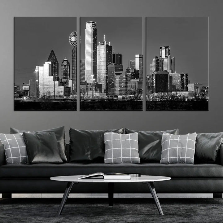 Dallas Skyscrapers Skyline Black and White Modern Wall Art Canvas Print