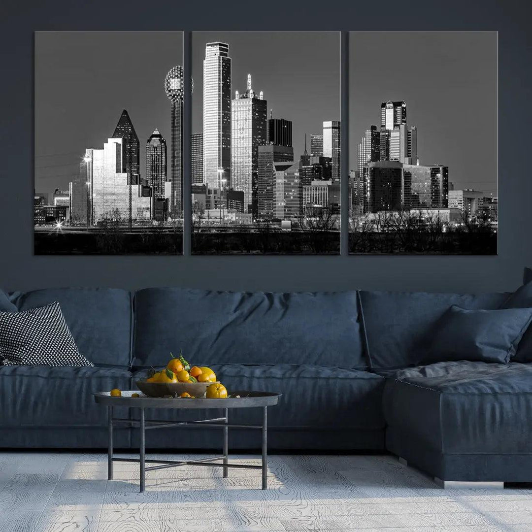 Dallas Skyscrapers Skyline Black and White Modern Wall Art Canvas Print