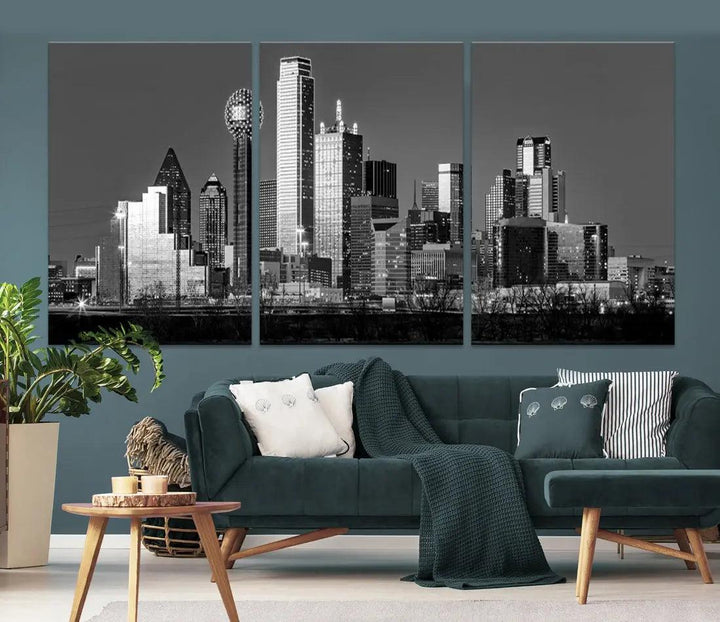 Dallas Skyscrapers Skyline Black and White Modern Wall Art Canvas Print