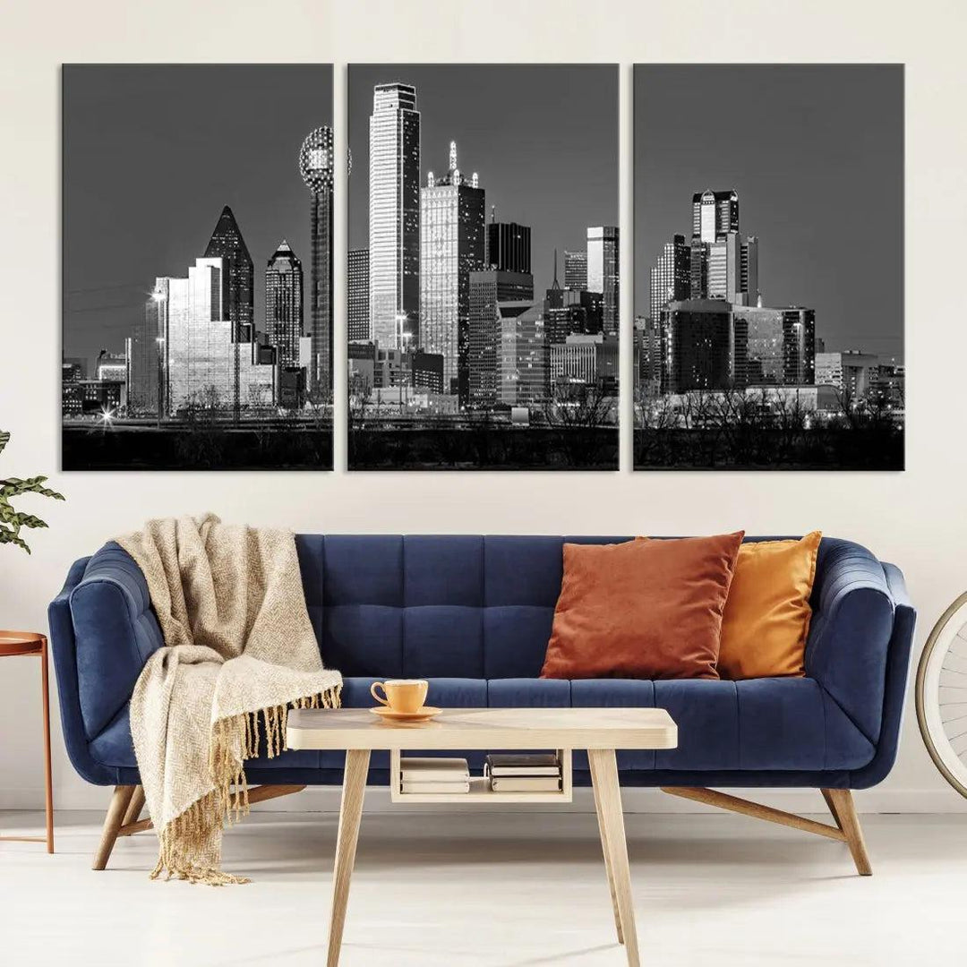 Dallas Skyscrapers Skyline Black and White Modern Wall Art Canvas Print