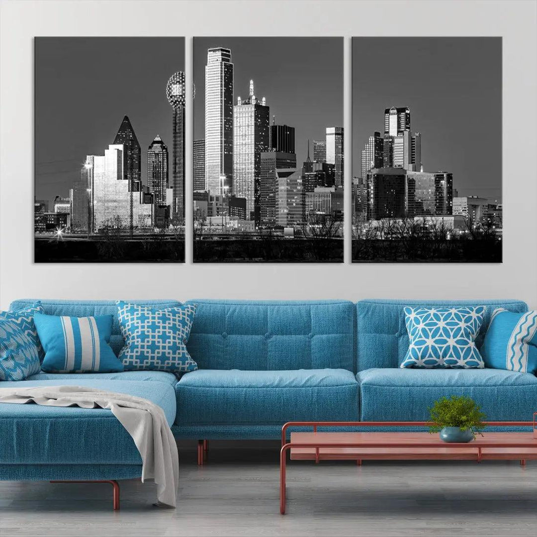 Dallas Skyscrapers Skyline Black and White Modern Wall Art Canvas Print