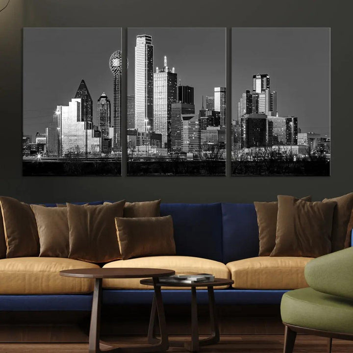 Dallas Skyscrapers Skyline Black and White Modern Wall Art Canvas Print