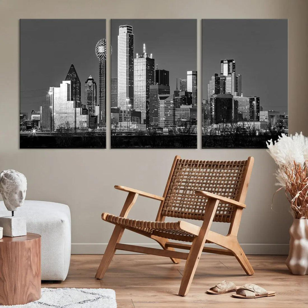 Dallas Skyscrapers Skyline Black and White Modern Wall Art Canvas Print