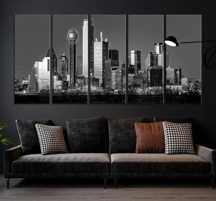 Dallas Skyscrapers Skyline Black and White Modern Wall Art Canvas Print