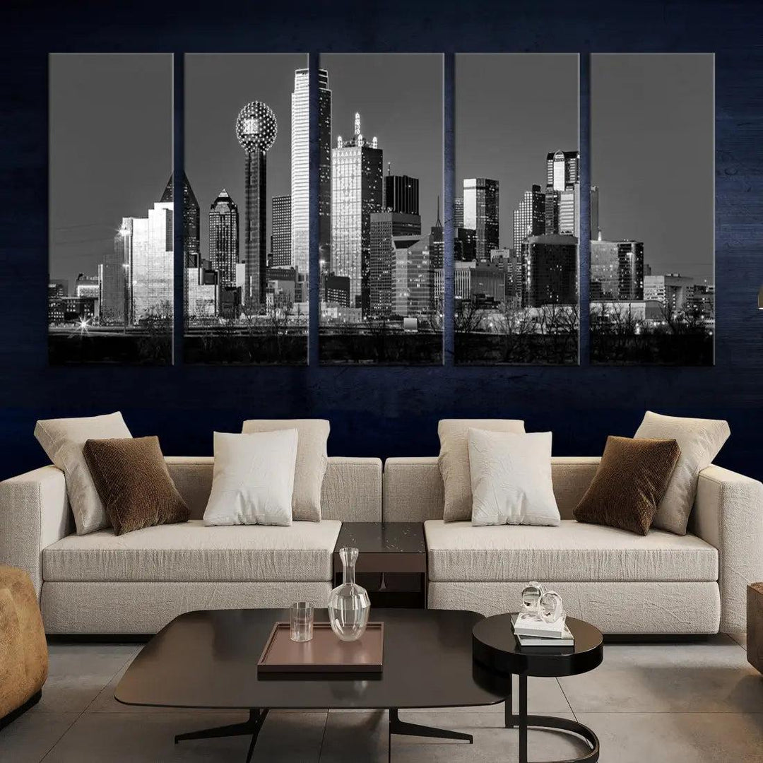 Dallas Skyscrapers Skyline Black and White Modern Wall Art Canvas Print