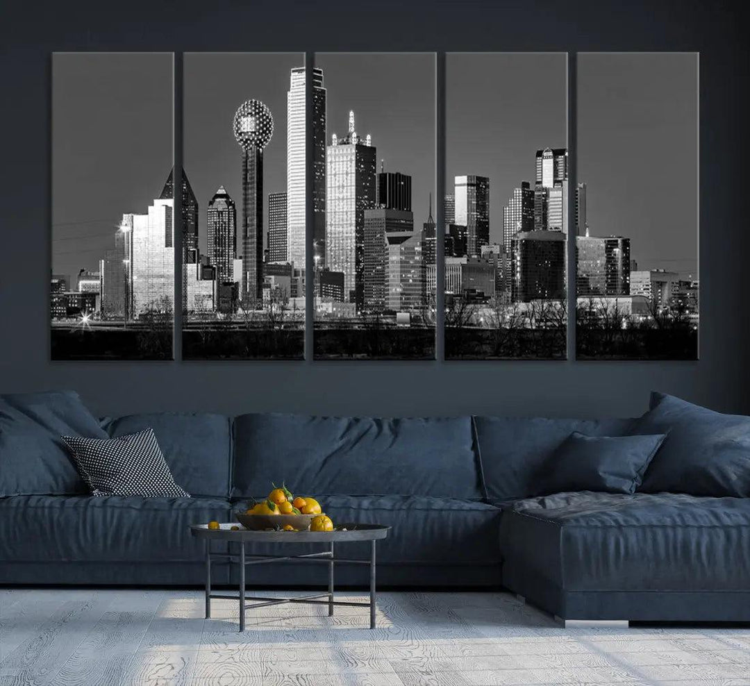 Dallas Skyscrapers Skyline Black and White Modern Wall Art Canvas Print