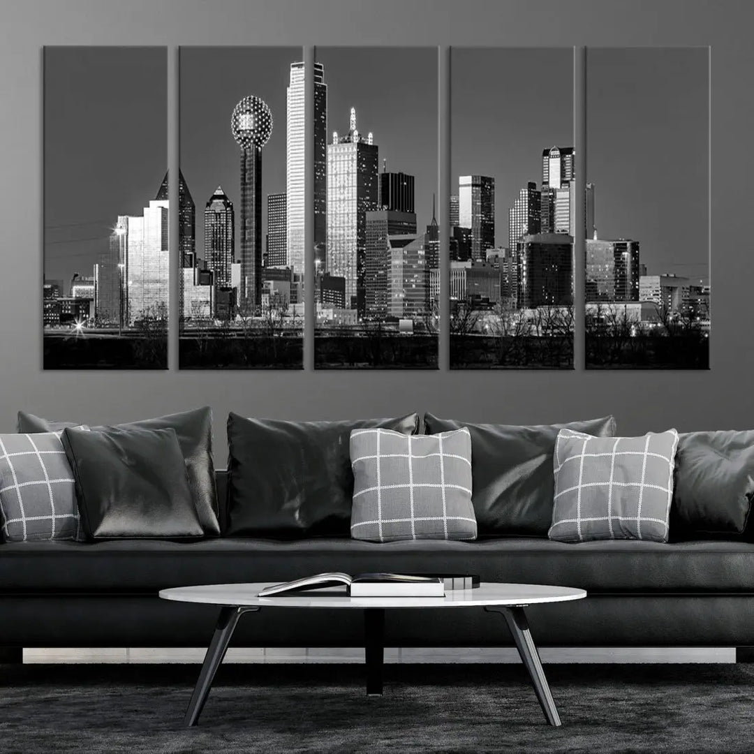 Dallas Skyscrapers Skyline Black and White Modern Wall Art Canvas Print