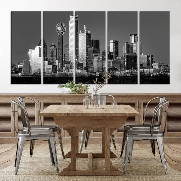 Dallas Skyscrapers Skyline Black and White Modern Wall Art Canvas Print