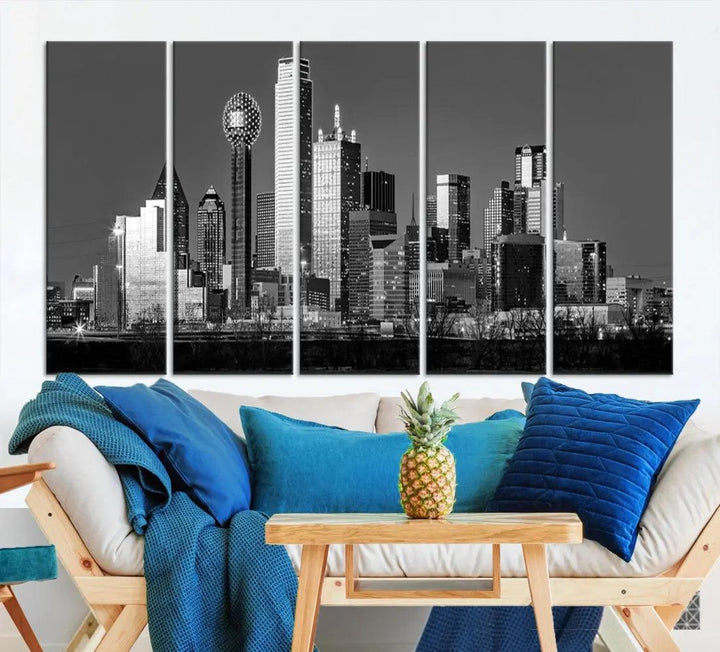 Dallas Skyscrapers Skyline Black and White Modern Wall Art Canvas Print