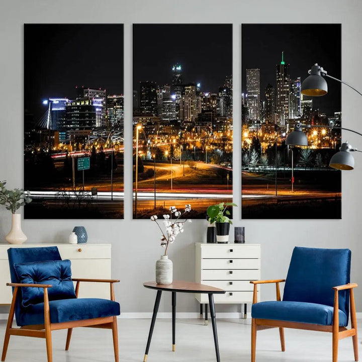 Denver Skyline Canvas Art Print Cityscape Wall Art Framed Ready to Hang