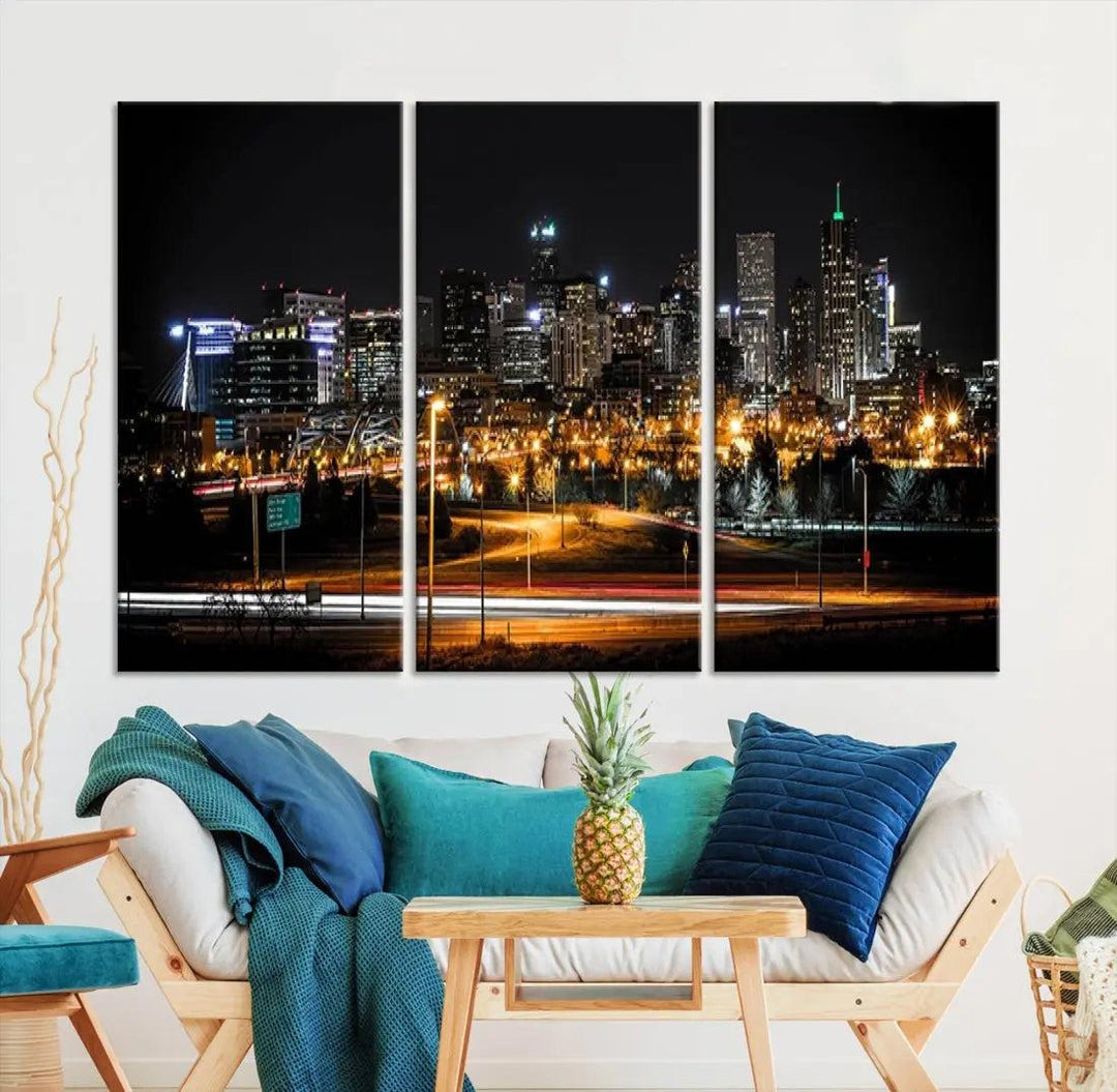 Denver Skyline Canvas Art Print Cityscape Wall Art Framed Ready to Hang