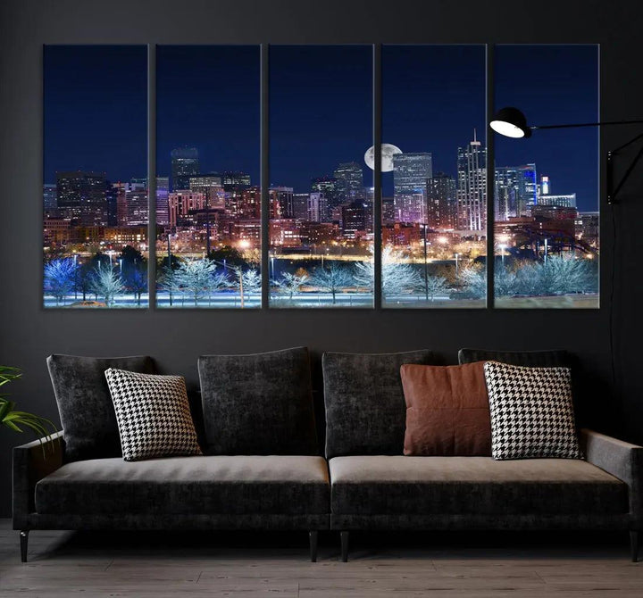 Denver Skyline Canvas Print Full Moon Photo Skyline Cityscape Wall Art